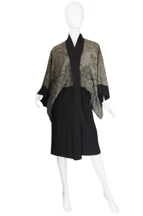 1950s Scenery Print & Black Silk Kimono