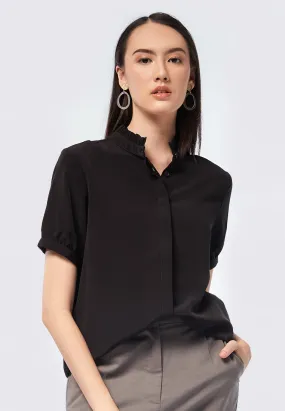 Frilled High Neck Short Sleeve Blouse