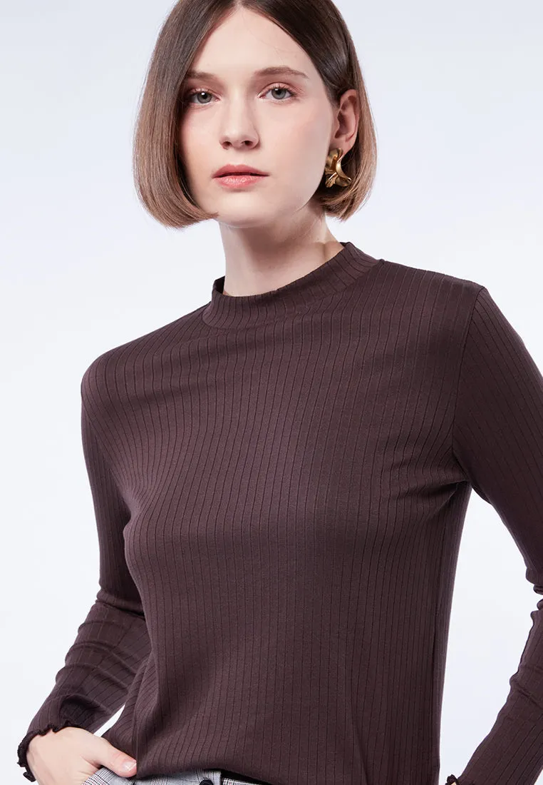 High Neck Long Sleeve Rib Top