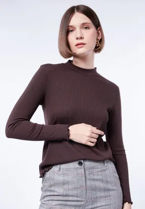 High Neck Long Sleeve Rib Top