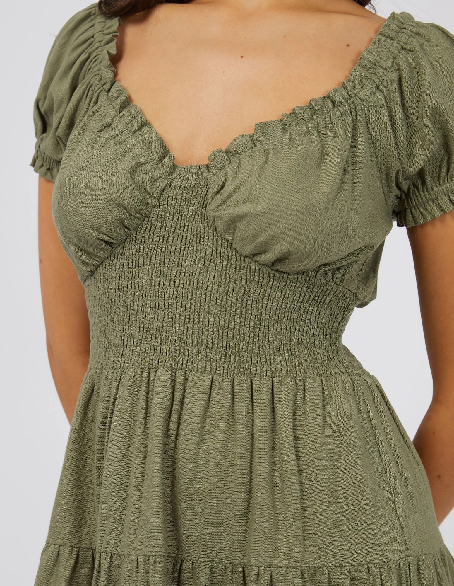 Luxe Linen Mini Dress Khaki