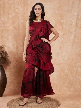 Maroon & Black Frill Sharara Saree