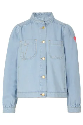 Pale Blue Wash Short Frill Collar Denim Jacket