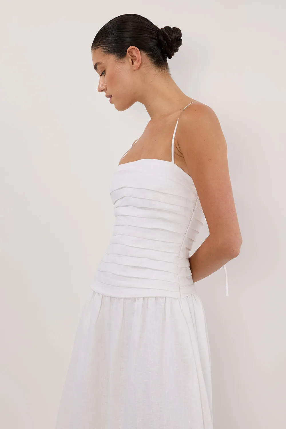 REECE WHITE LINEN MIDI DRESS