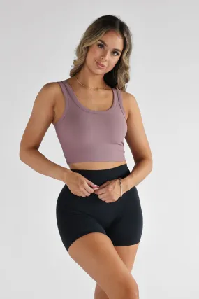 Ribbed Scoop Neck Crop - Mauve