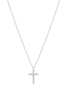 Silver Rhinestone Cross Necklace