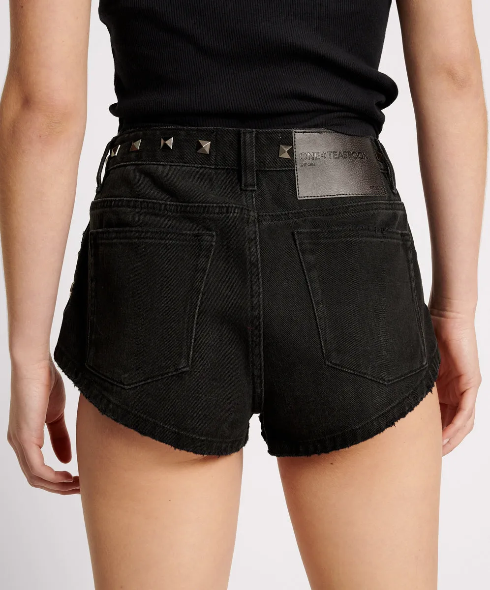 The One High Waist Cheeky Denim Shorts - Black Oak