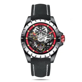 WINDMILL - Original Skeleton Hi-beat(28,800 bph) with 72 hrs Power-reserve Automatic Watch | Red Dial & Leather Strap